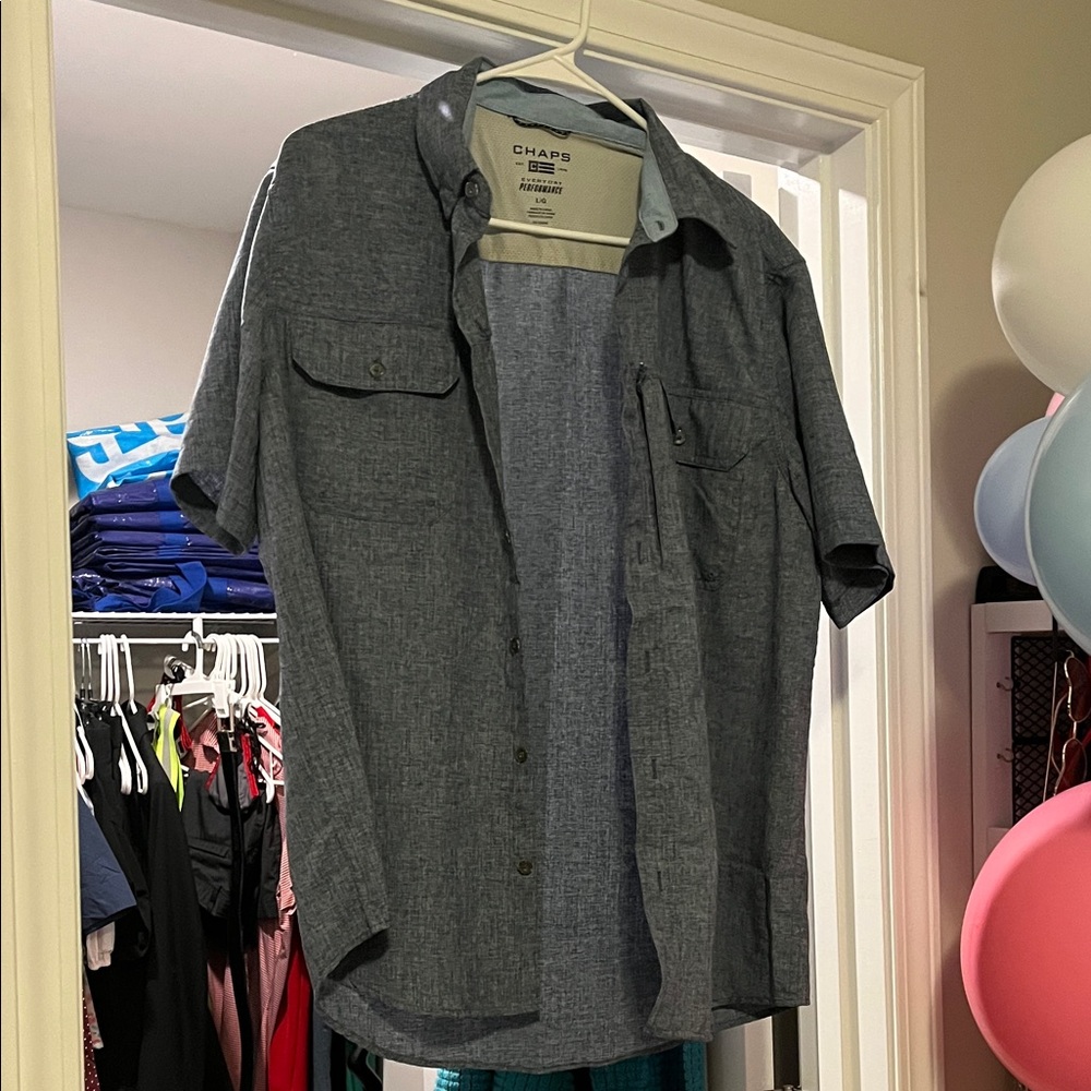 Chaps Men's Casual Gray Button Down Shirt